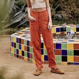 Free People Movement BREAK AWAY high waist zippered sweatpants joggers orange M
